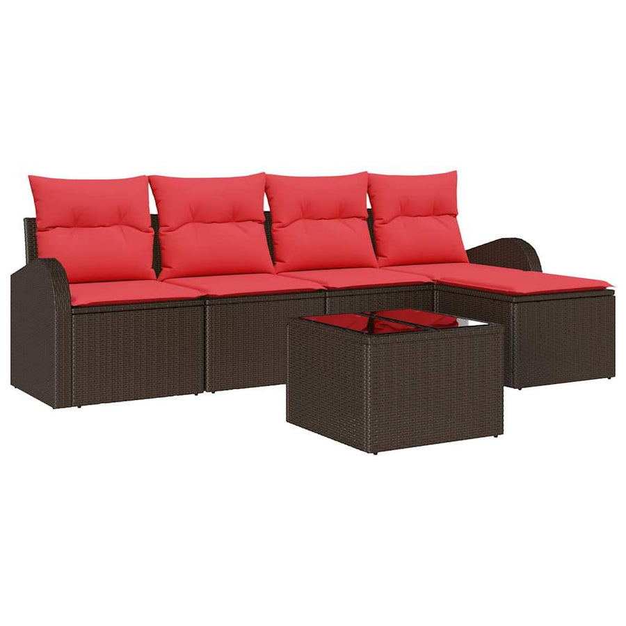 Bankstel met kussen met opslag 6 pcs Bruin en Rood poly rattan