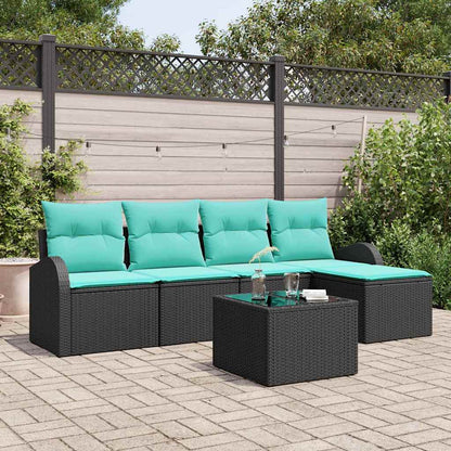 Bankstel met kussen 6 pcs Zwart en Turquoise poly rattan