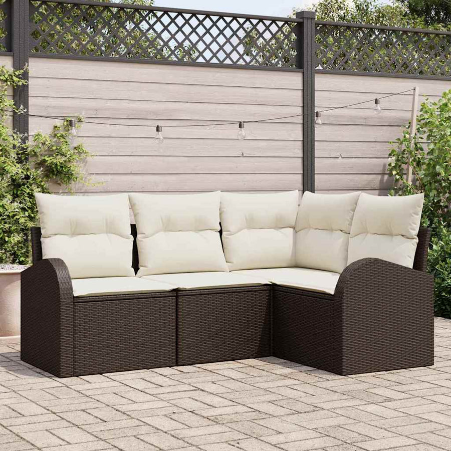 Tuinbankenset met kussen 4 pcs Bruin en wit poly rattan