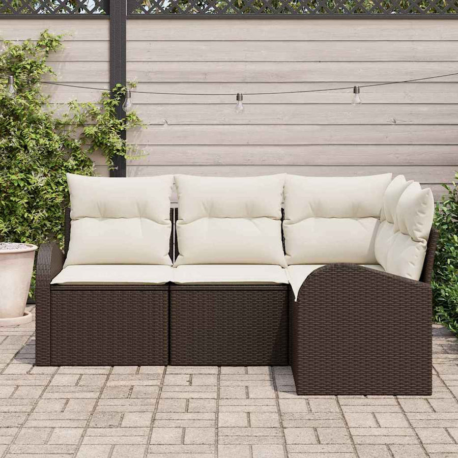 Tuinbankenset met kussen 4 pcs Bruin en wit poly rattan