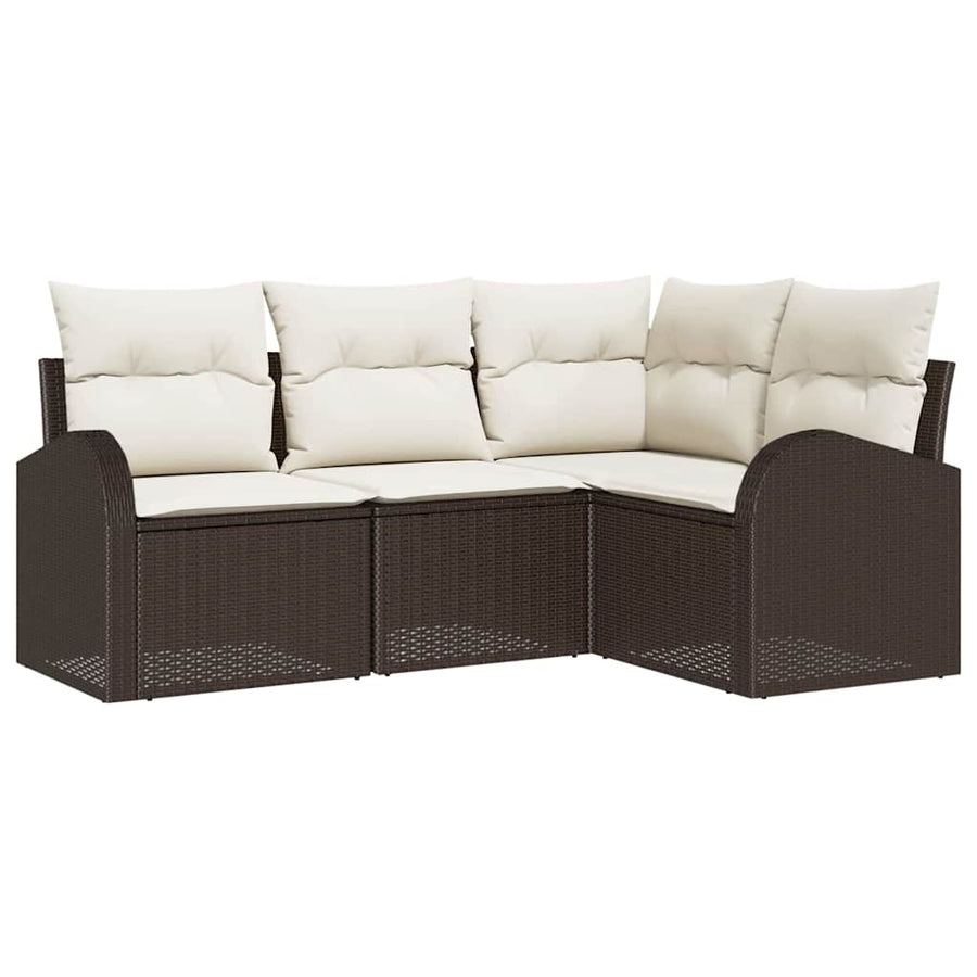 Tuinbankenset met kussen 4 pcs Bruin en wit poly rattan