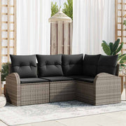 Tuinbankenset poly rattan grijs met opbergruimte