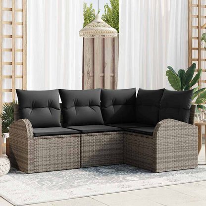 Tuinbankenset met kussen met opslag 4 pcs Grijs poly rattan