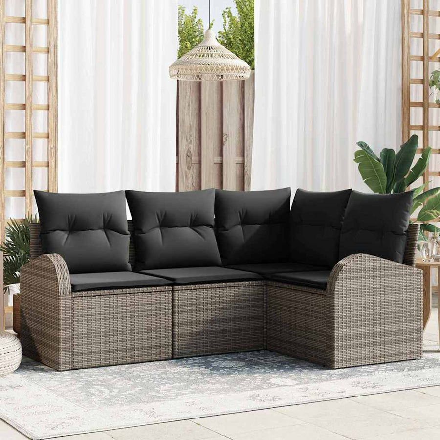 Tuinbankenset met kussen met opslag 4 pcs Grijs poly rattan