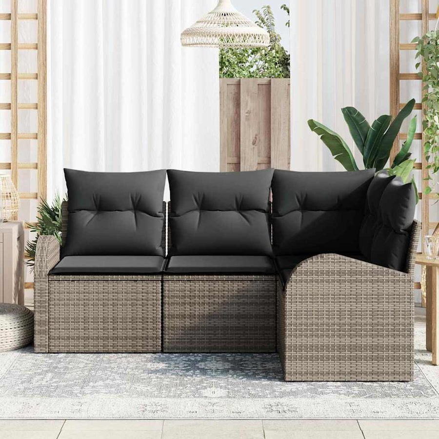Tuinbankenset met kussen met opslag 4 pcs Grijs poly rattan