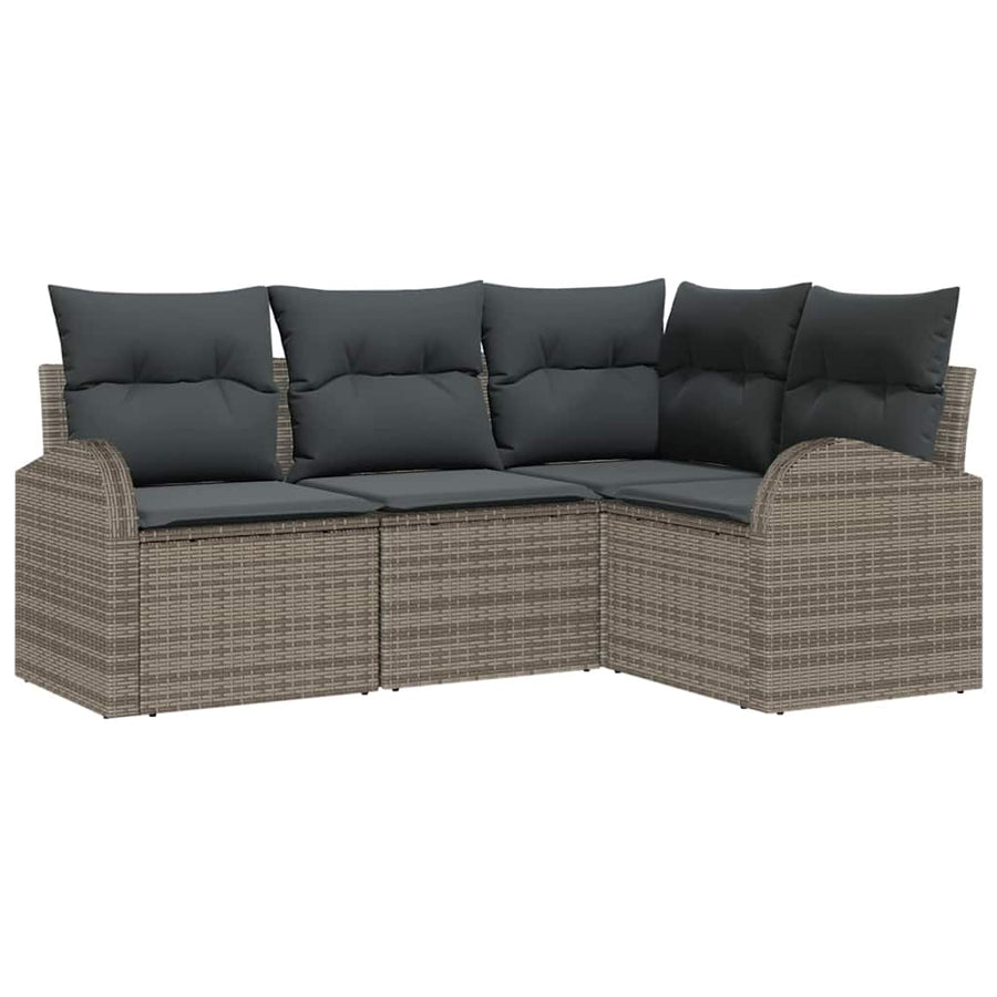 Tuinbankenset met kussen met opslag 4 pcs Grijs poly rattan