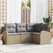 Garden bench set with cushion 4 pcs Beige and Light Grey poly rattan