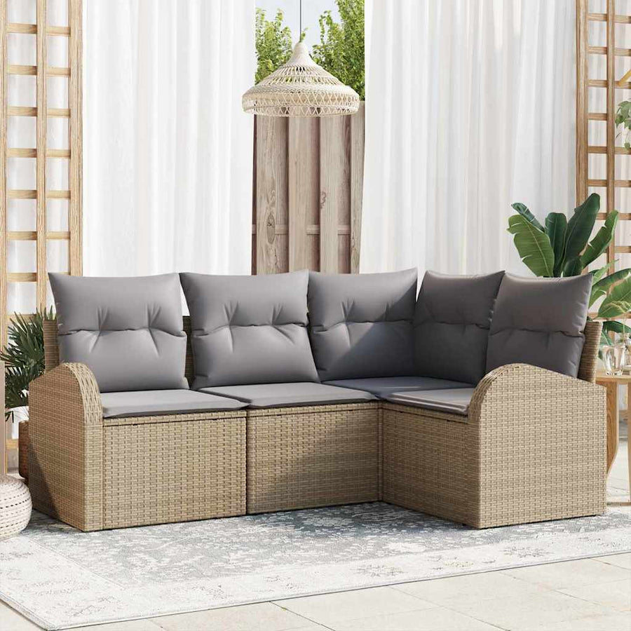 Tuinbankenset met kussen 4 pcs Beige en Licht Grijs poly rattan