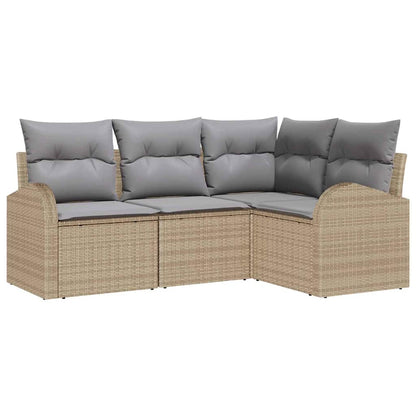 Tuinbankenset met kussen 4 pcs Beige en Licht Grijs poly rattan
