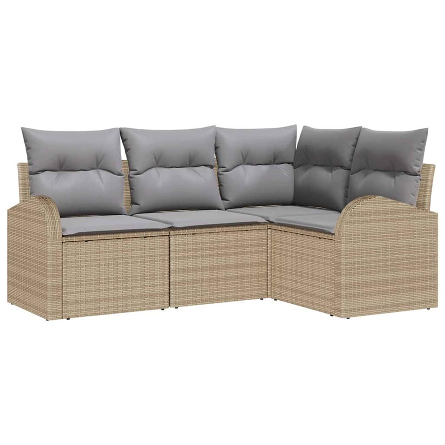 Tuinbankenset met kussen 4 pcs Beige en Licht Grijs poly rattan