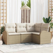 Tuinbankenset poly rattan beige wit 4-delig