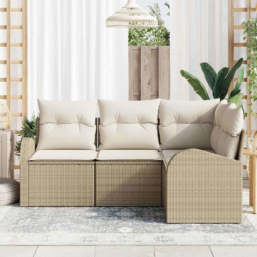 Tuinbankenset met kussen 4 pcs Beige en Wit poly rattan