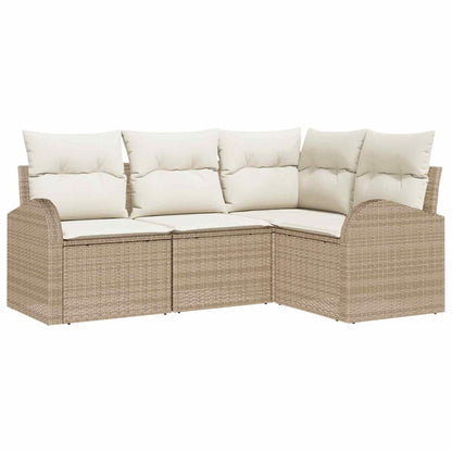 Tuinbankenset met kussen 4 pcs Beige en Wit poly rattan