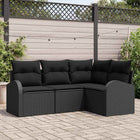 Garden lounge set with cushion with storage 4 pcs Black poly rattan