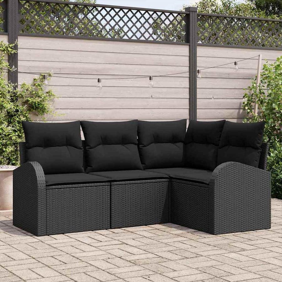 Tuinbankenset met kussen met opslag 4 pcs Zwart poly rattan