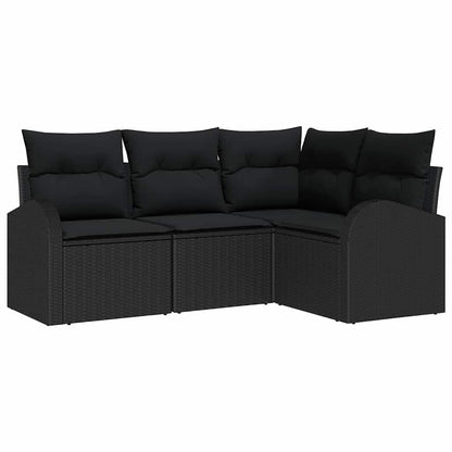 Tuinbankenset met kussen met opslag 4 pcs Zwart poly rattan