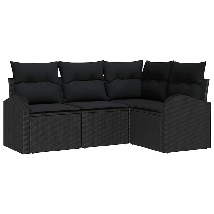 Tuinbankenset met kussen met opslag 4 pcs Zwart poly rattan