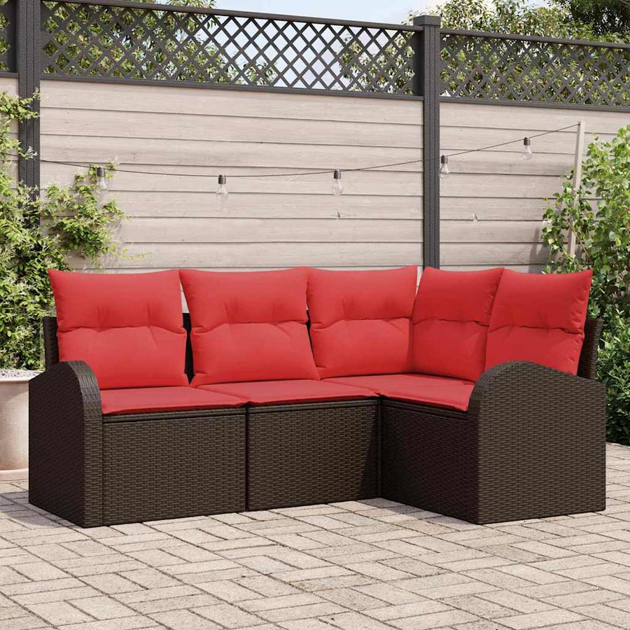 Tuinbankenset met kussen 4 pcs Bruin en Rood poly rattan