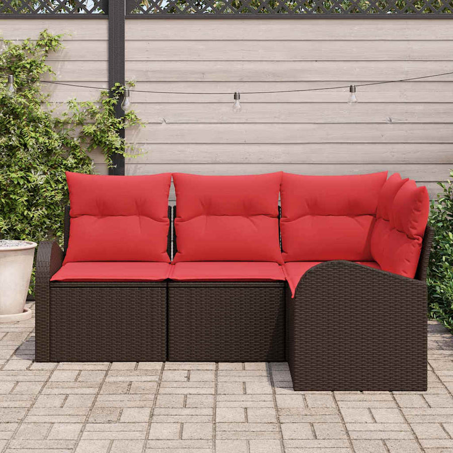 Tuinbankenset met kussen 4 pcs Bruin en Rood poly rattan