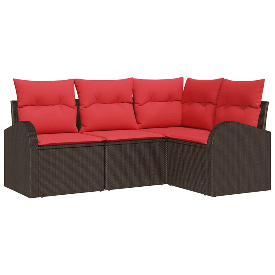 Tuinbankenset met kussen 4 pcs Bruin en Rood poly rattan
