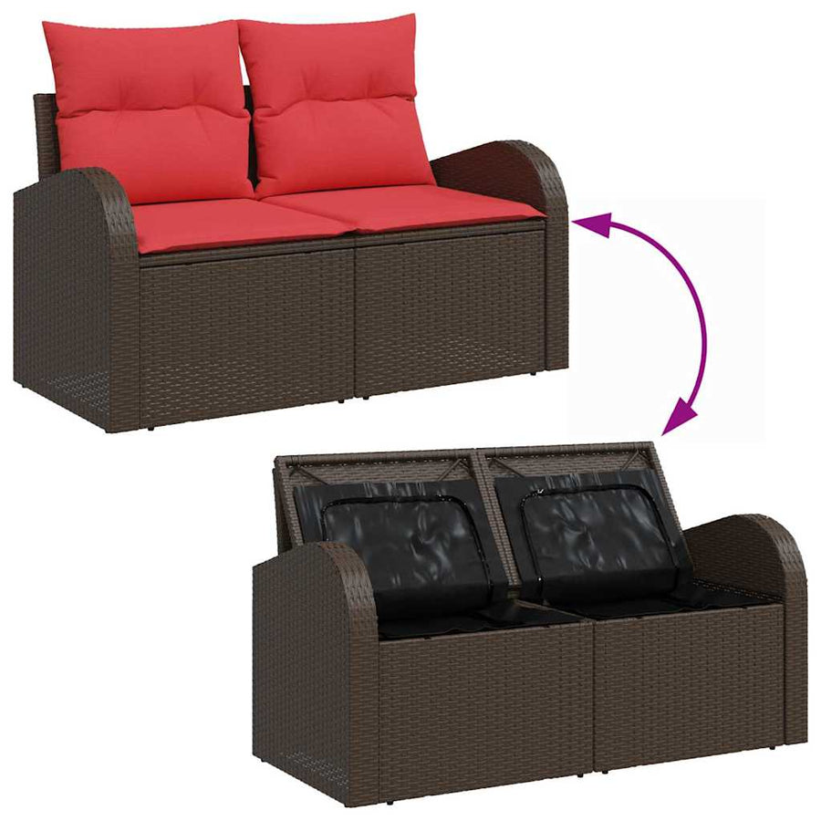 Tuinbankenset met kussen 4 pcs Bruin en Rood poly rattan