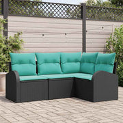 Tuinbankenset poly rattan 4-delig zwart turquoise