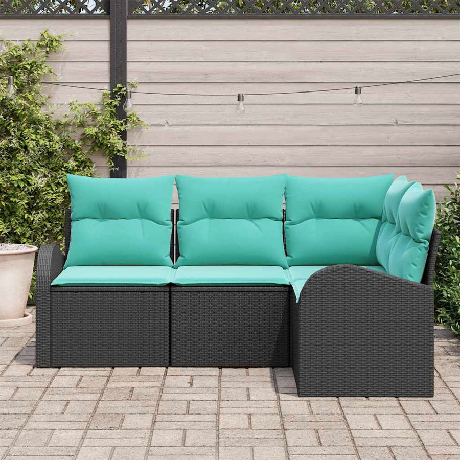 Tuinbankenset met kussen 4 pcs Zwart en Turquoise poly rattan