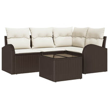 Tuinbankenset met kussen 5 pcs Bruin en wit poly rattan