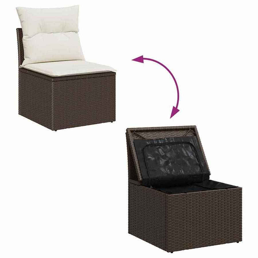 Tuinbankenset met kussen 5 pcs Bruin en wit poly rattan