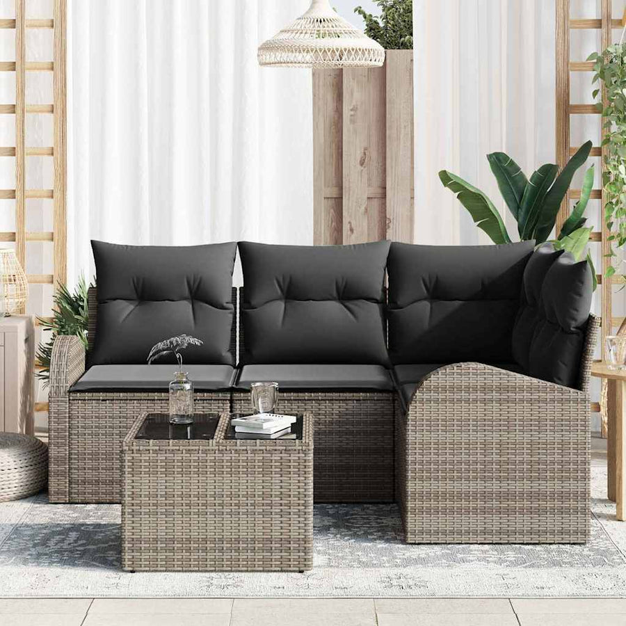 Tuinbankenset met kussen met opslag 5 pcs Grijs poly rattan