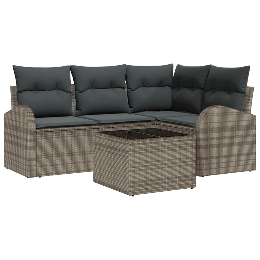 Tuinbankenset met kussen met opslag 5 pcs Grijs poly rattan