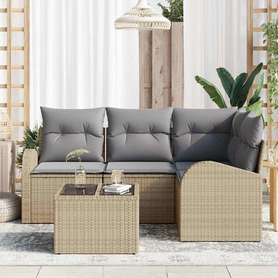 Tuinbankenset met kussen 5 pcs Beige en lichtgrijs poly rattan
