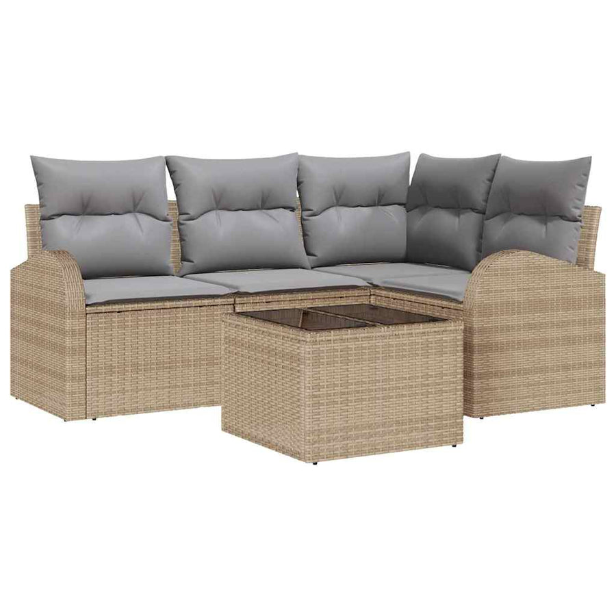 Tuinbankenset met kussen 5 pcs Beige en lichtgrijs poly rattan