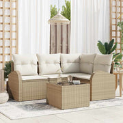 Tuinbankenset poly rattan beige wit 5-delig