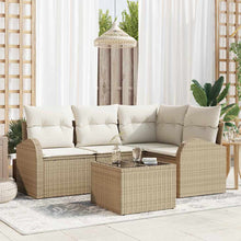 Tuinbankenset met kussen 5 pcs Beige en Wit poly rattan