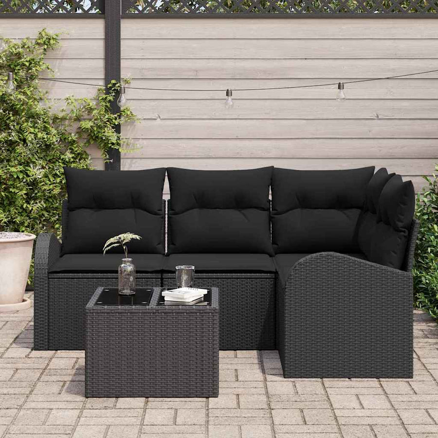 Tuinbankenset met kussen met opslag 5 pcs Zwart poly rattan