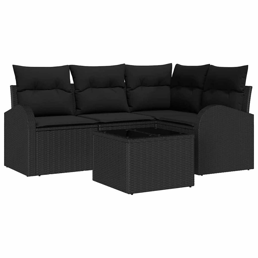 Tuinbankenset met kussen met opslag 5 pcs Zwart poly rattan