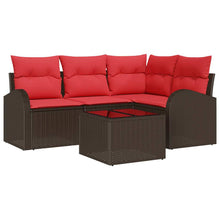 Tuinbankenset met kussen 5 pcs Bruin en Rood poly rattan