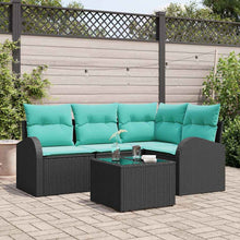 Tuinbankenset met kussen 5 pcs Zwart en Turquoise poly rattan