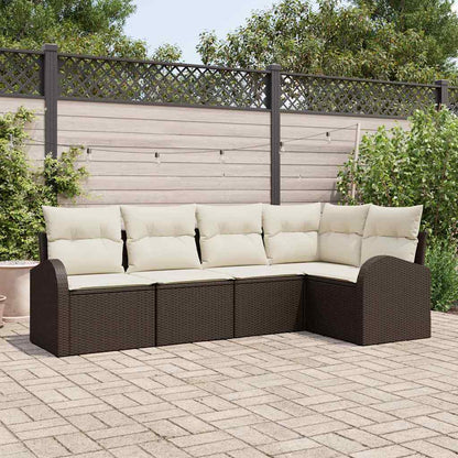 Tuinbankenset met kussen 5 pcs Bruin en wit poly rattan