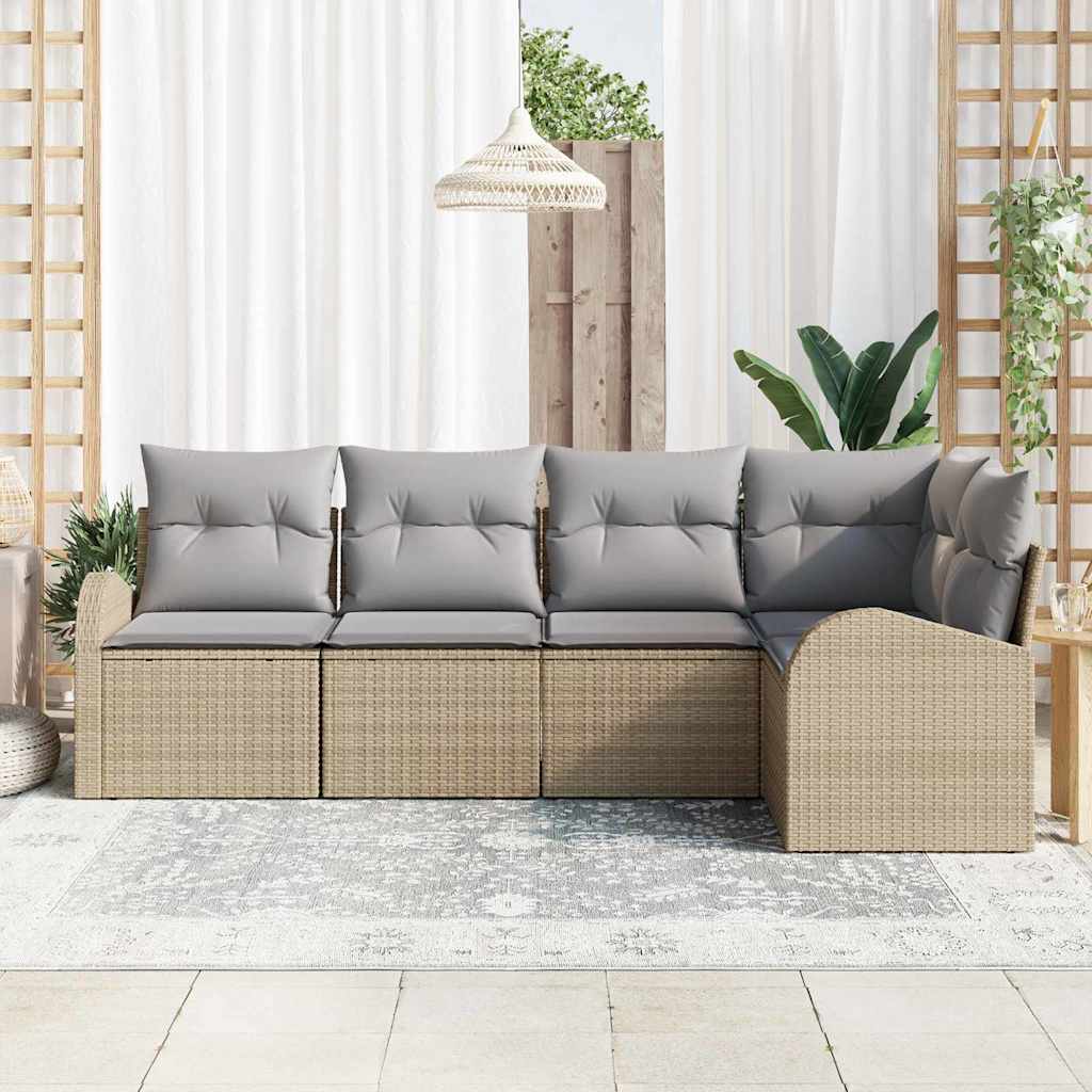 Tuinbankenset met kussen 5 pcs Beige en Licht Grijs poly rattan