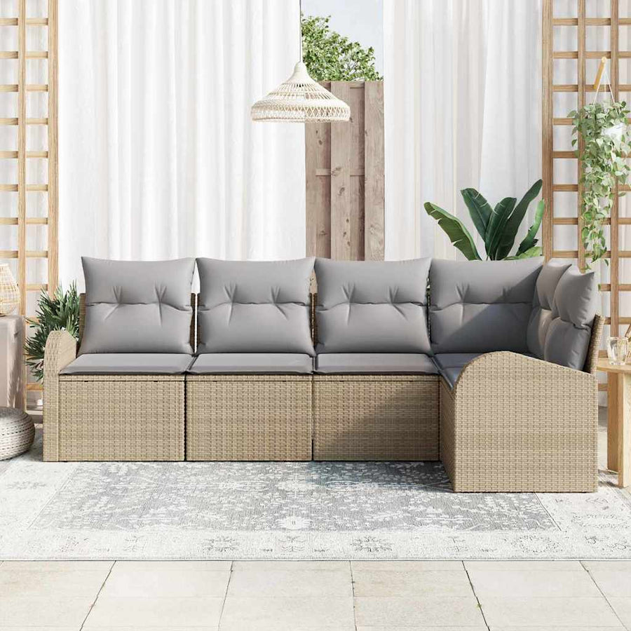 Tuinbankenset met kussen 5 pcs Beige en Licht Grijs poly rattan