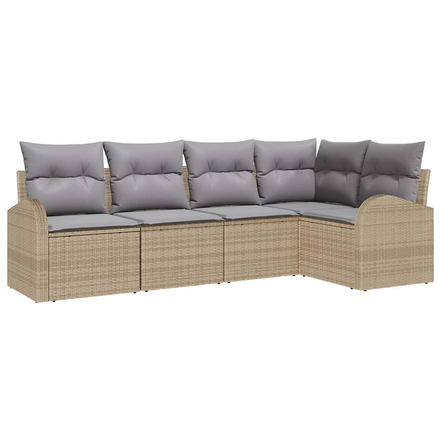 Tuinbankenset met kussen 5 pcs Beige en Licht Grijs poly rattan