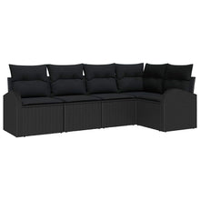 Tuinbankenset met kussen met opslag 5 pcs Zwart poly rattan