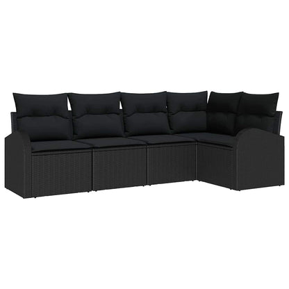 Tuinbankenset met kussen met opslag 5 pcs Zwart poly rattan
