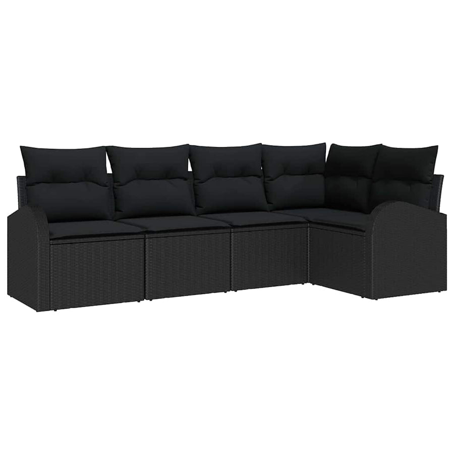 Tuinbankenset met kussen met opslag 5 pcs Zwart poly rattan