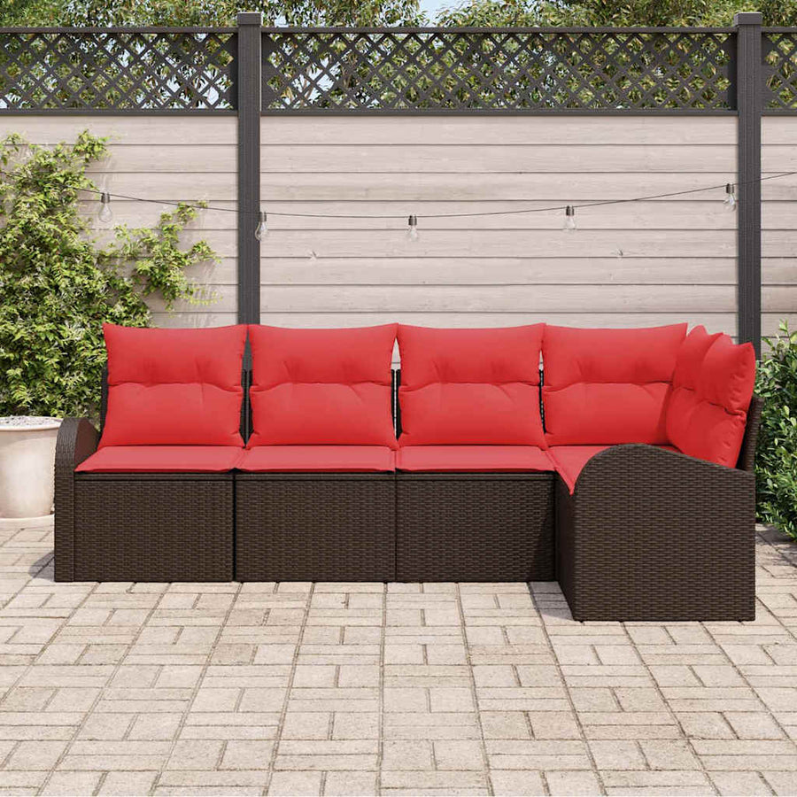 Tuinbankenset met kussen 5 pcs Bruin en Rood poly rattan