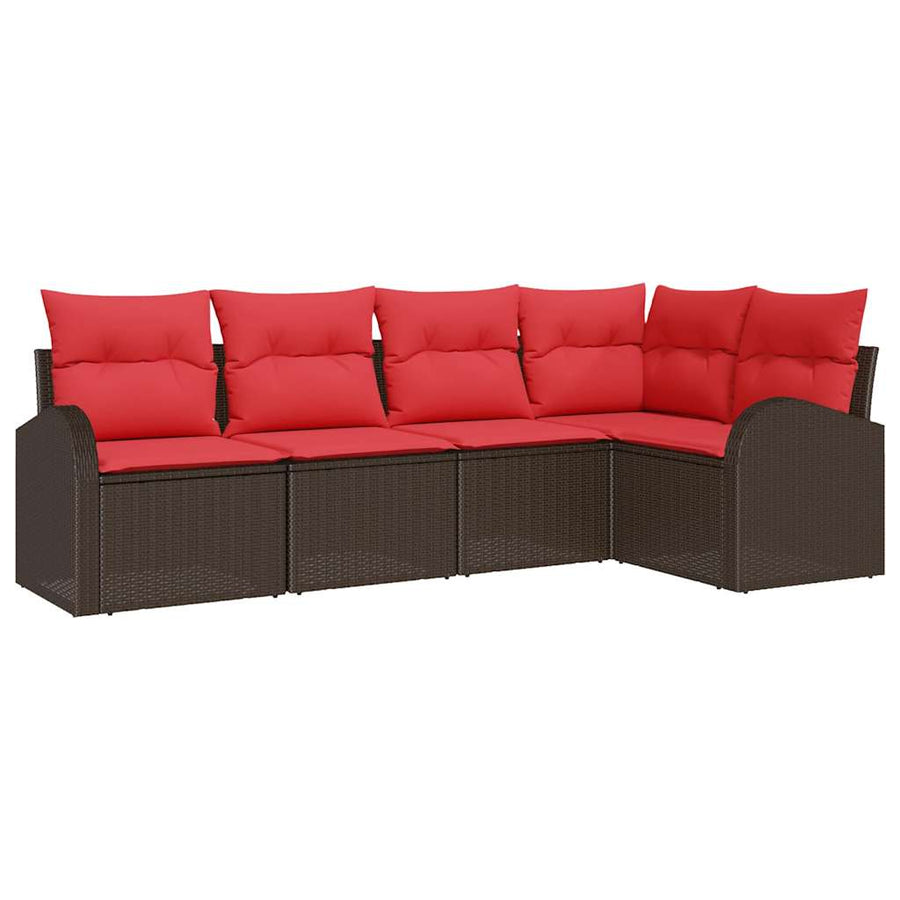 Tuinbankenset met kussen 5 pcs Bruin en Rood poly rattan