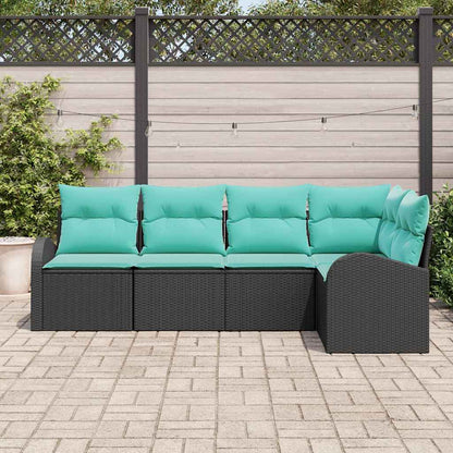 Tuinbankenset met kussen 5 pcs Zwart en Turquoise poly rattan
