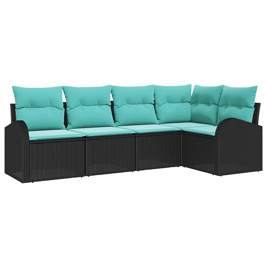 Tuinbankenset met kussen 5 pcs Zwart en Turquoise poly rattan